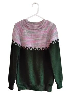 Handmade Dark Green & Pink Marled Crewneck Sweater – Size 8 Girls NWoT
